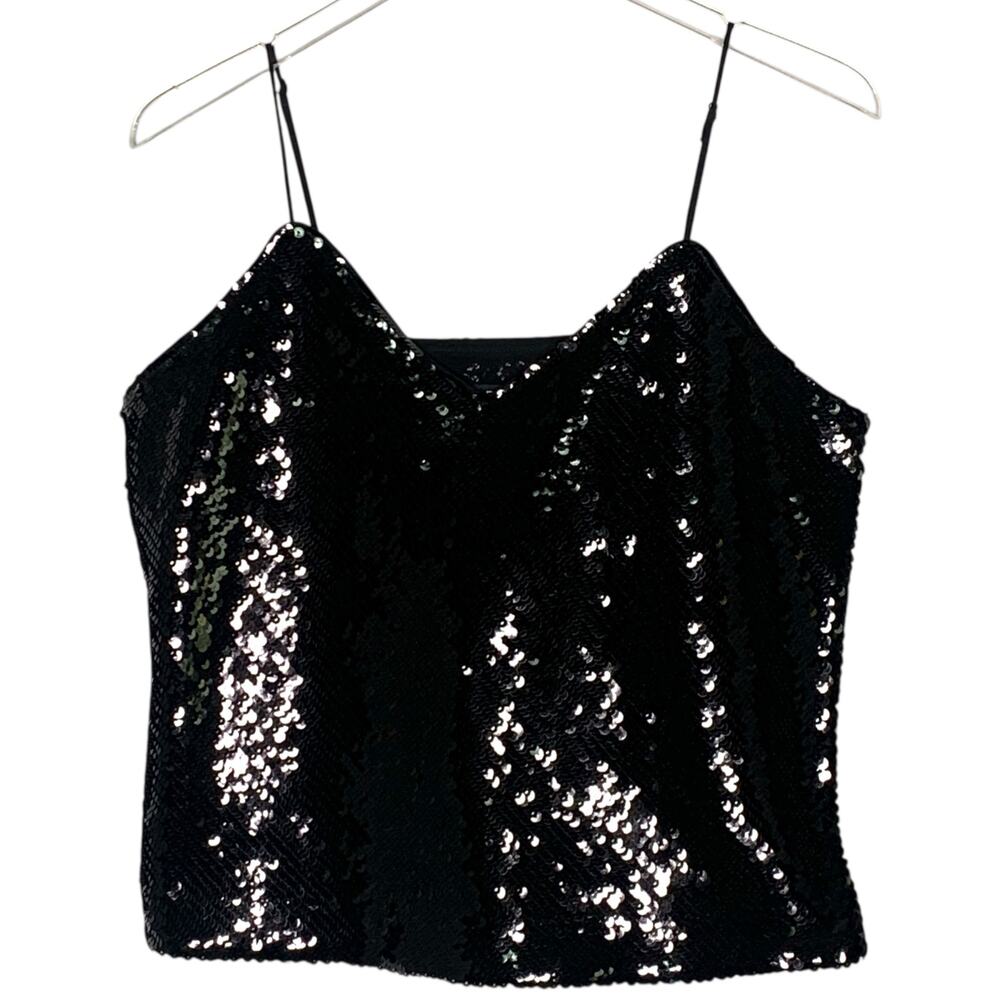 Black Sequin Spaghetti Strap Tank Top